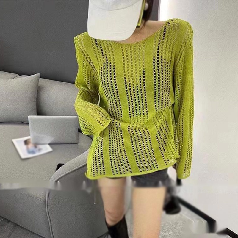 Áo Dệt Kim Nữ Tay Dài Cổ Tròn Màu Sắc Thanh Lịch