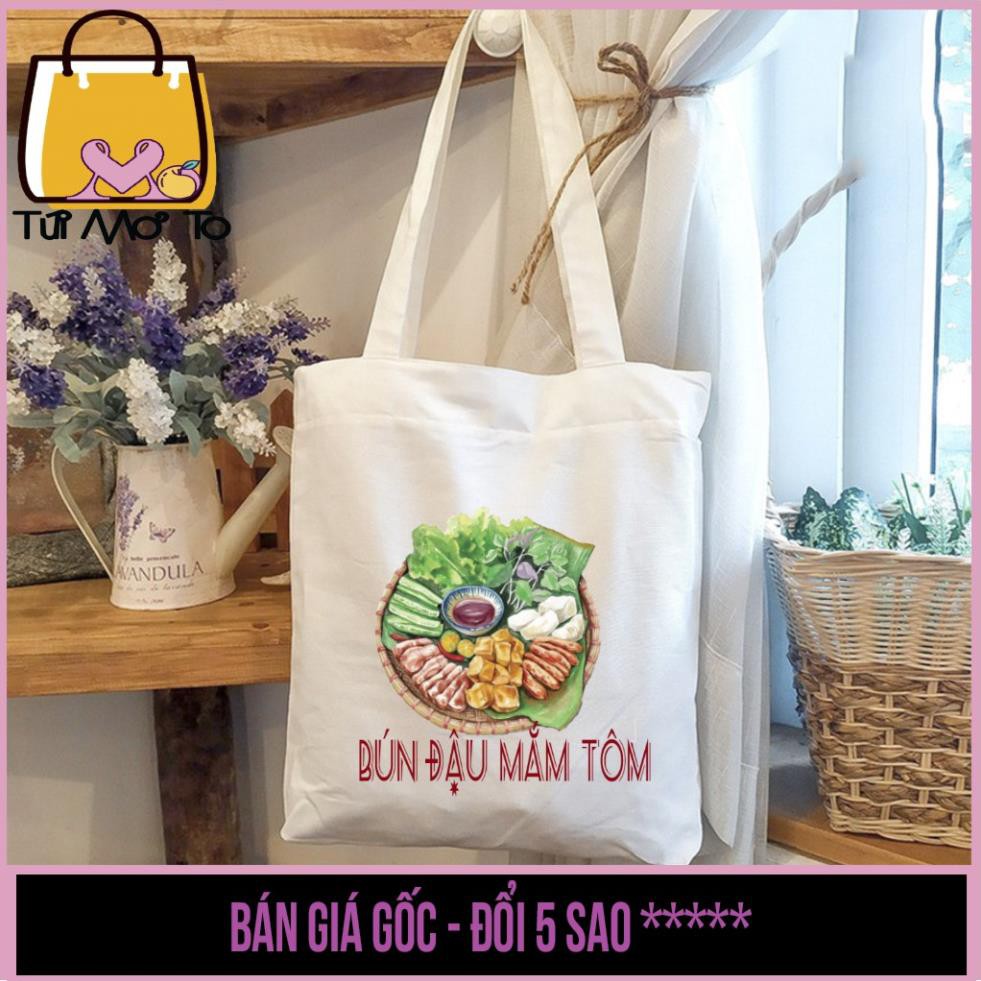 Túi tote, túi vải canvas, có khóa kéo in hình ẩm thực, các món ăn đặc sắc - Túi Mơ To store