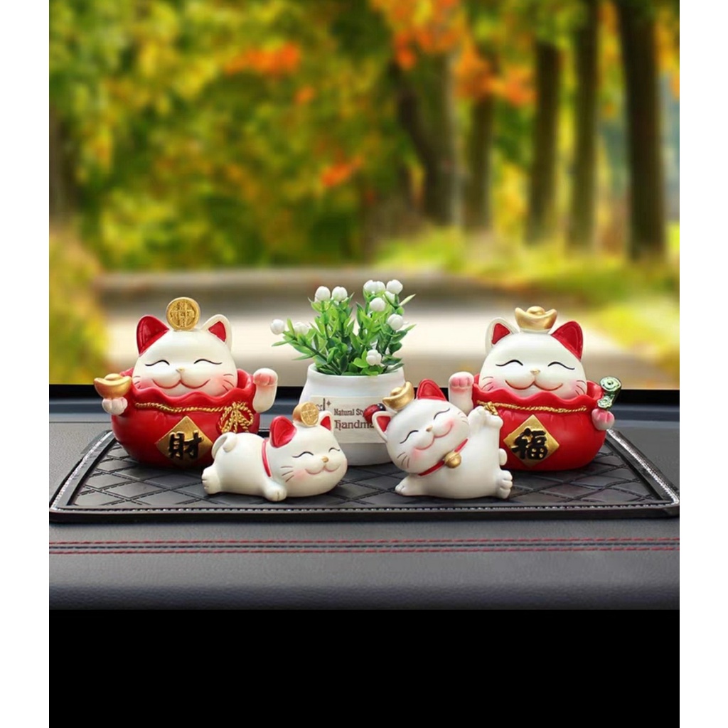 Sét Decor mèo thần tài lúc lắc trang trí taplo ô tô, xe hơi, bàn làm việc...