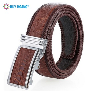 Thắt lưng nam da đà điểu Huy Hoàng đan viền màu nâu đỏ LS4468