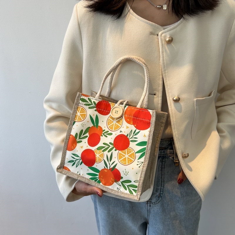Túi cói hoạ tiết hoa quả mẫu mới