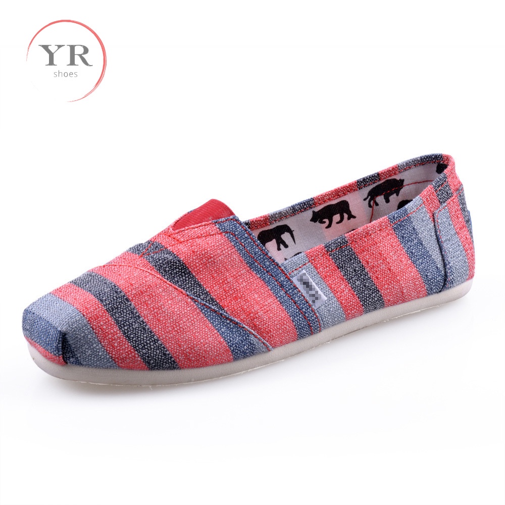 Giày lười vải lanh kẻ sọc màu sắc xinh xắn thời trang cho nữ toms shoes