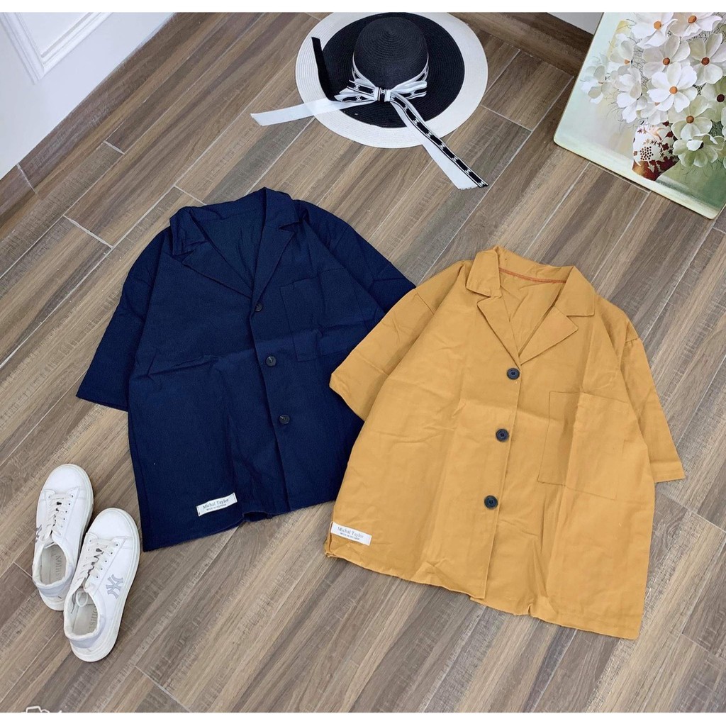 Sơ mi cổ vest KA Closet Chất kaki mềm co dãn, rút gấu, dáng ulzzang freesize form rộng unisex 2 màu: Than, vàng nghệ