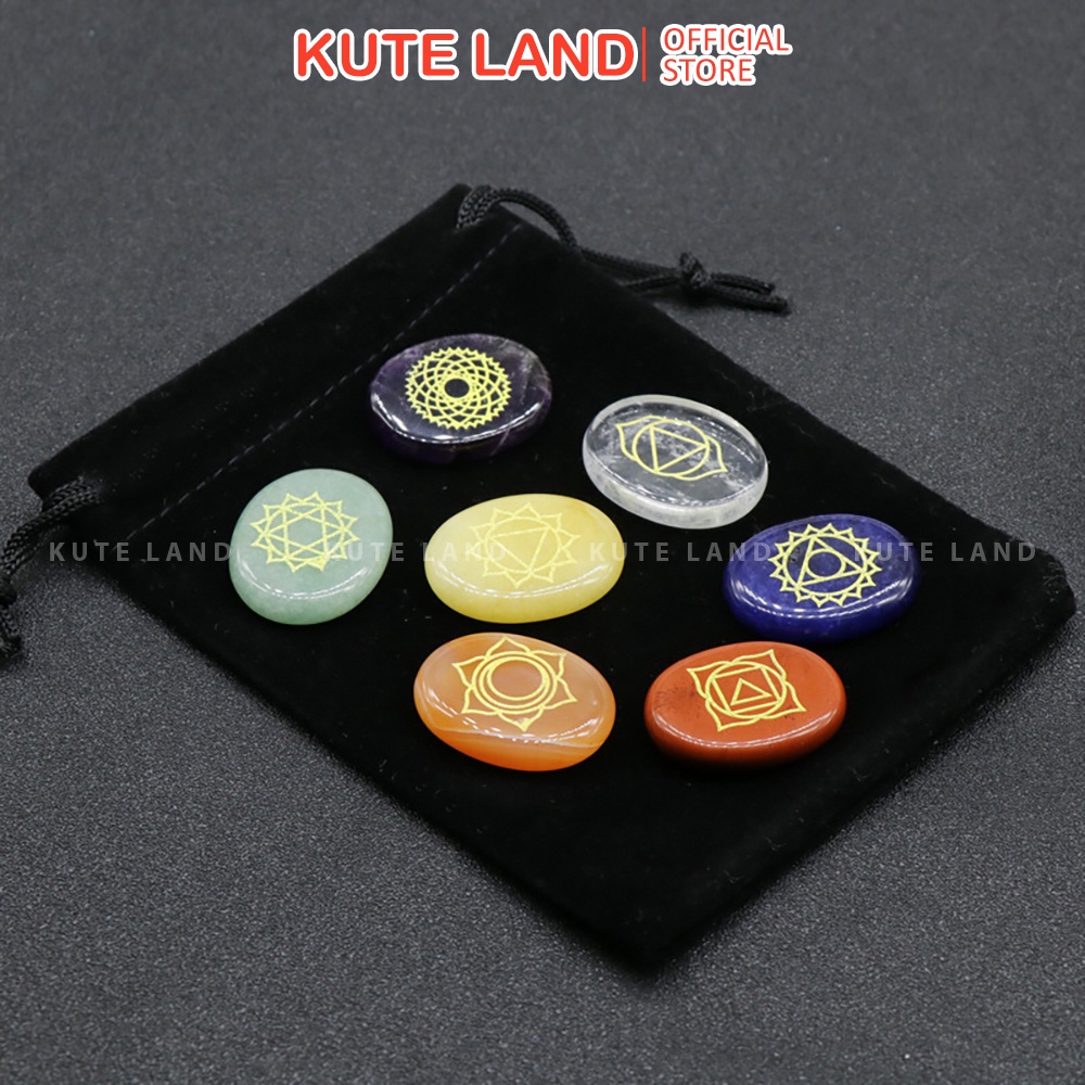 Túi 7 Đá Phong Thủy Thanh Tẩy Elip Nhật Thực DA67