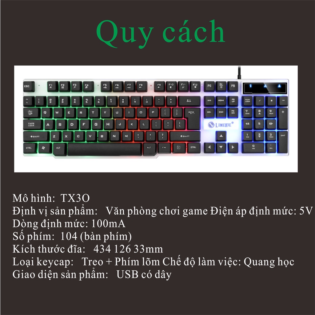 GAMING Bàn Phím Cơ GTX30 - Chuyên game - Có đèn LED 7 màu - Cho máy tính, laptop