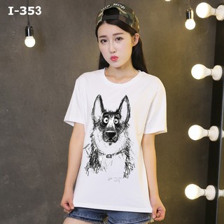 I-353-áo thun nữ màu trắng in chó con cute