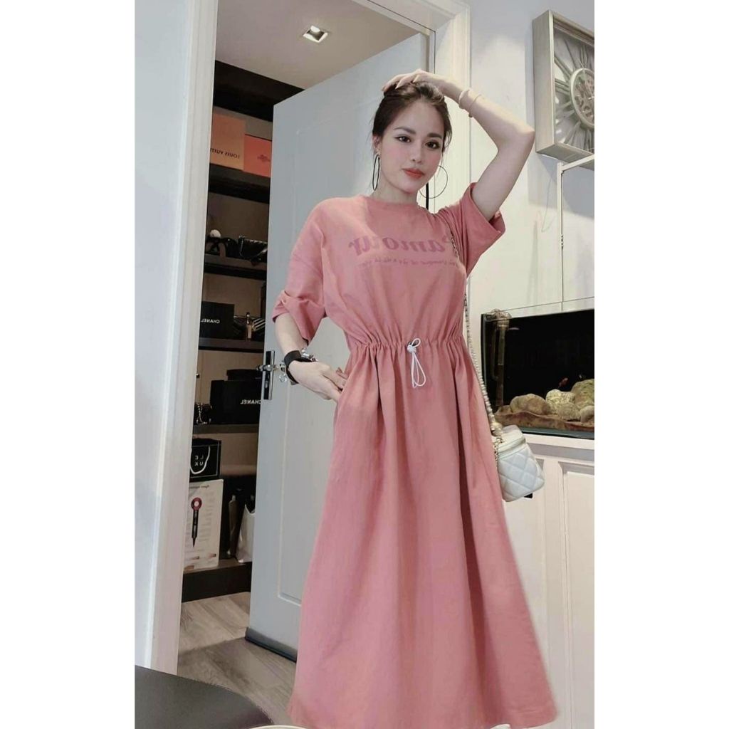 Váy bầu ngắn tay dây rút thời trang thiết kế xinh xắn M519 vải cotton cao cấp Mom and Baby