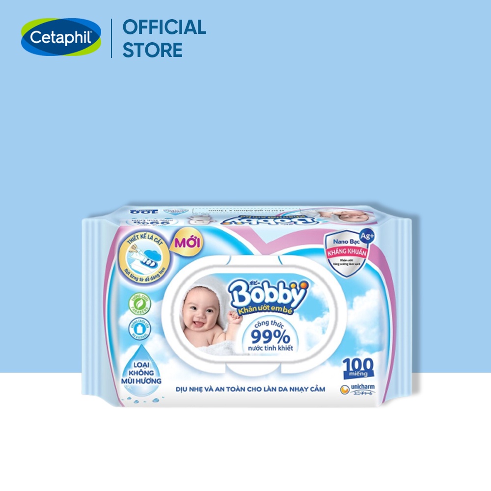 Hộp khăn giấy ướt không mùi Bobby 100 tờ/gói