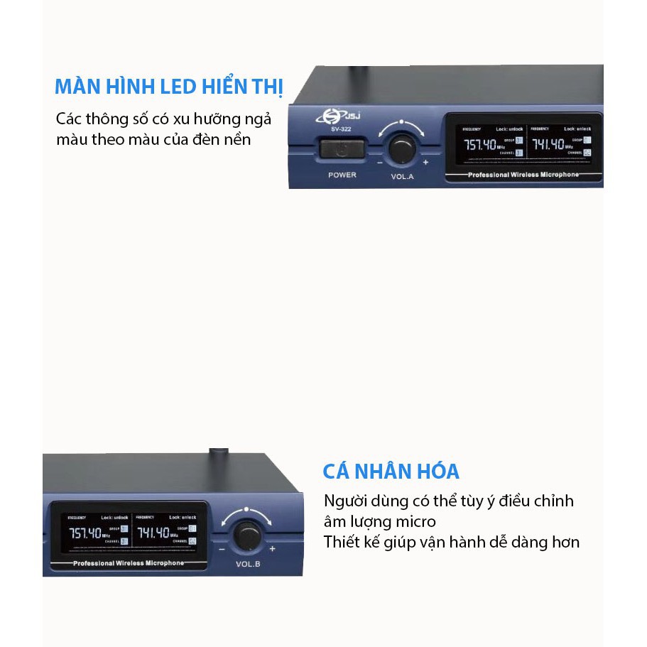 [Bán chạy nhất] [2 mic] Micro karaoke không dây cao cấp JSJ SV322 tích hợp màn hình led chuyên nghiệp kèm đầu thu sóng, 