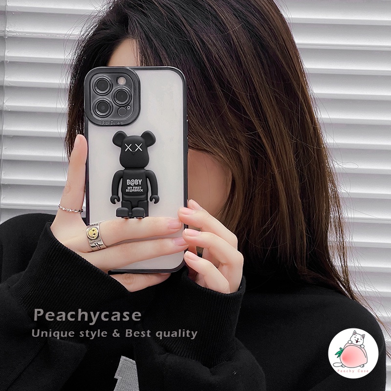 Ốp Điện Thoại TPU Mềm Hình Gấu XX 3D Mạ Điện Có Giá Đỡ Cho iPhone 13 12 Pro Max 11 Xr Xs Max X 7 8 Plus X