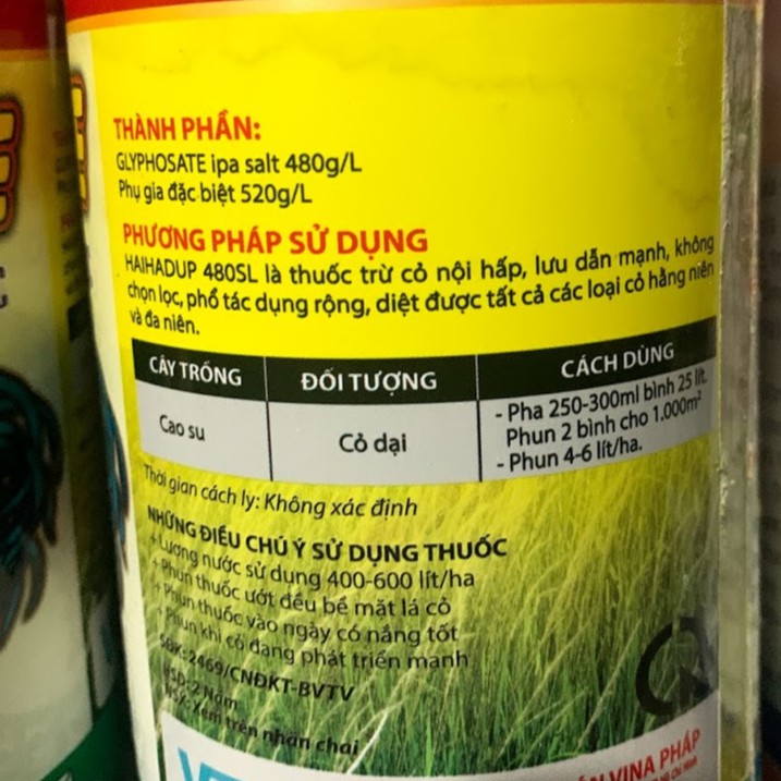 Thuốc trừ cỏ Glyphosate 480SL- thuốc trừ cỏ khai hoang mạnh, diệt sạch cỏ dại, cỏ nội hấp chỉ 1 lần phun duy nhất 1 Lít