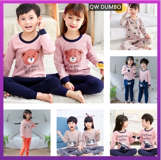 Bộ Đồ Ngủ Pijama Dài Tay Họa Tiết Dễ Thương Cho Bé Từ 15-40kg