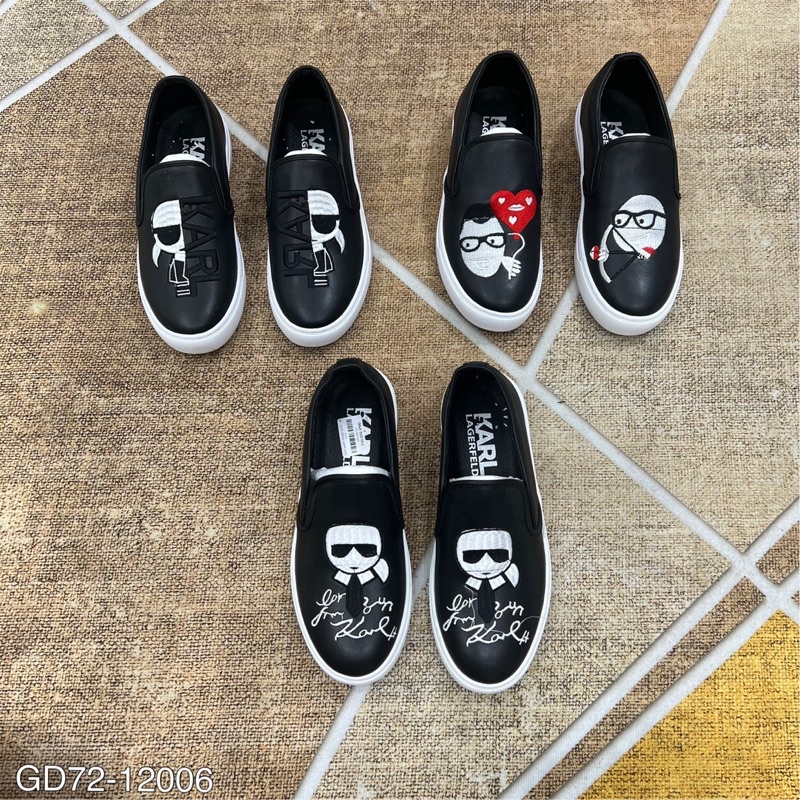 Giày slipon Nam da trơn dệt hình búp bê Karl cực sang