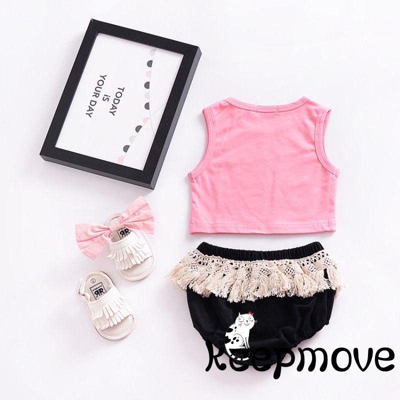 Bộ Áo Croptop Phối Tua Rua + Quần Short Thời Trang Mùa Hè Cho Bé Gái Mới Sinh