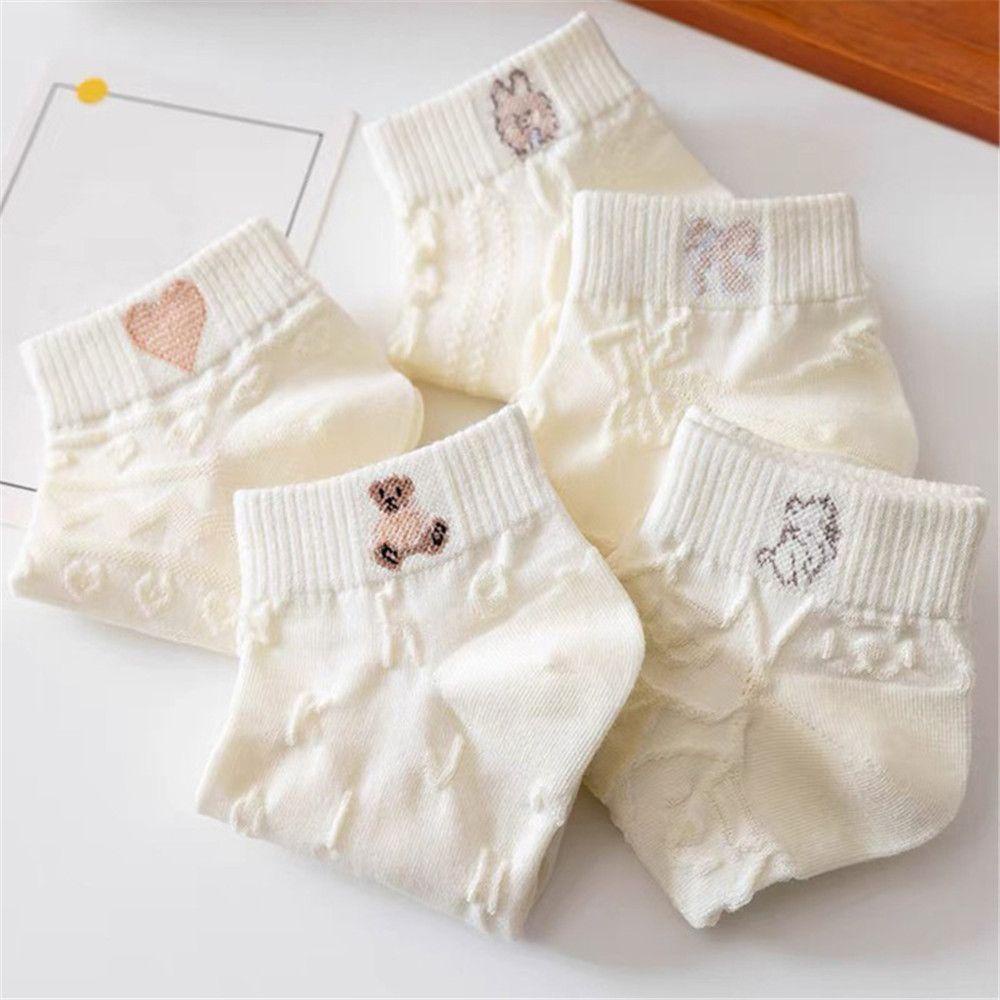 Set 5 Đôi Tất Cotton Xuyên Thấu Phong Cách Hàn Quốc Cho Nữ