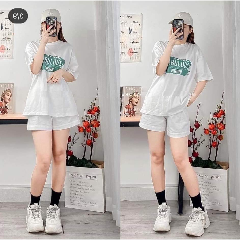 [RẺ VÔ ĐỊCH] Set Thun Cộc Tay Fabu Nữ- Bộ đồ quần short ống rộng kèm áo thun form oversize,  hàn quốc Ulzzang