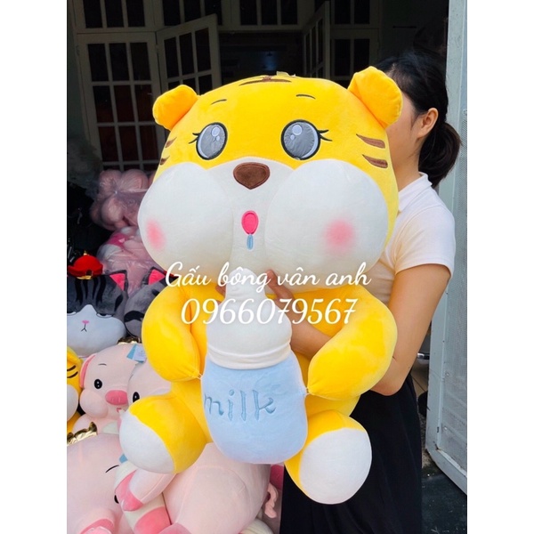 Gấu Bông Hổ Ôm Bình Sữa, Hàng cao cấp có má hồng dây kéo.