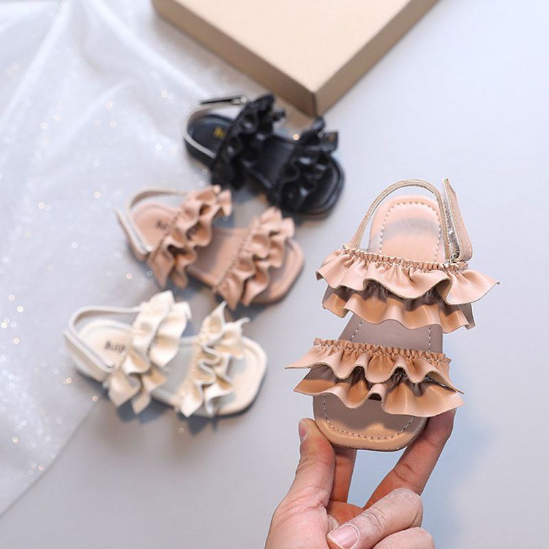 Giày Sandal Công Chúa Đế Mềm Hở Ngón Phối Ren Kiểu Hàn Quốc Cho Bé Gái