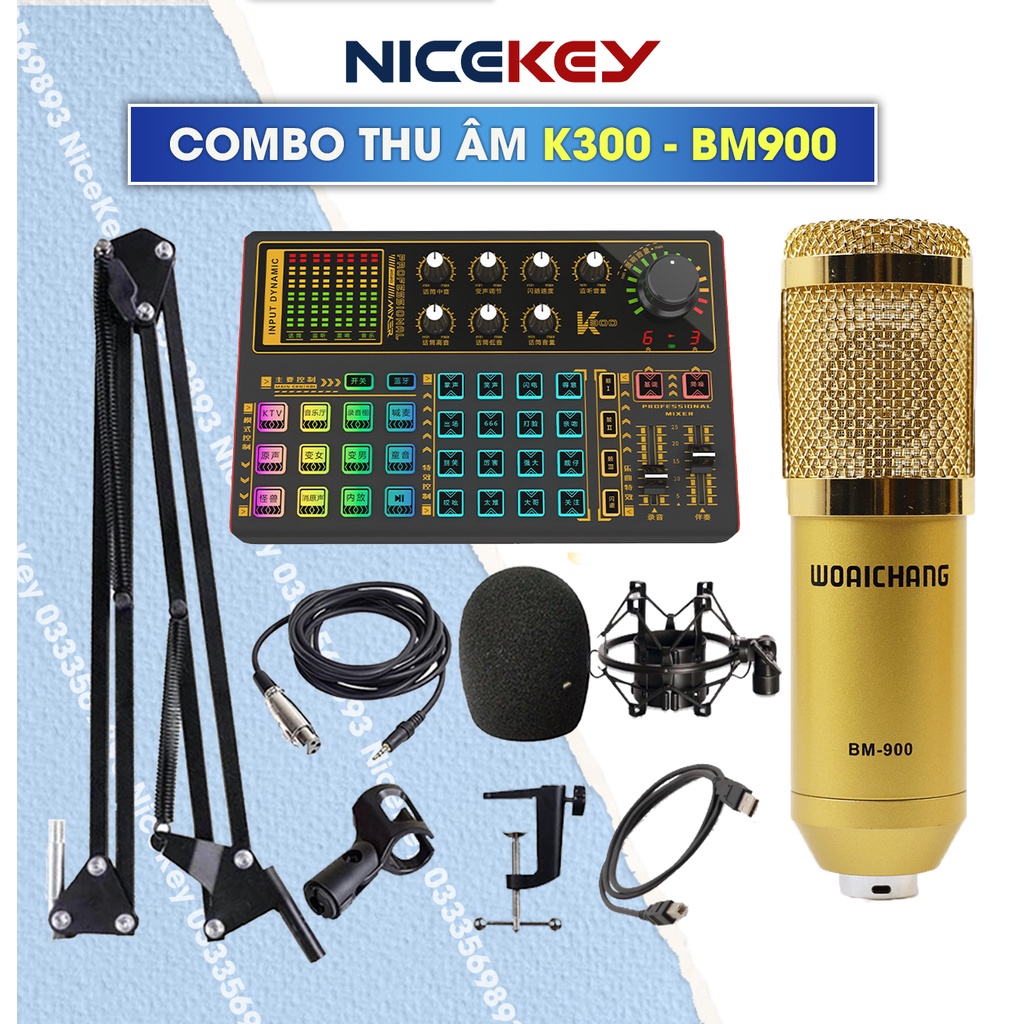 Combo SoundCard K300, Micro BM900 Thu Âm, Livestream Auto Tun ⚡BH 1 NĂM⚡ Giả Giọng Và Các Hiệu Ứng Cao Cấp