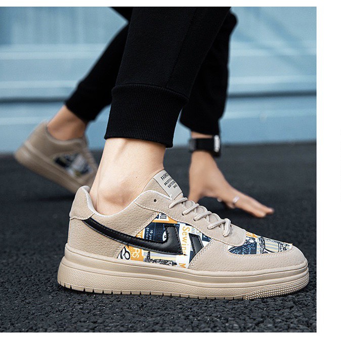 Giày thể thao nam màu be sườn chữ | BigBuy360 - bigbuy360.vn