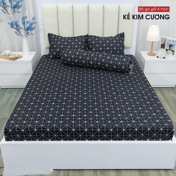 Bộ Ga Kèm Hai Vỏ Gối HIN BEDDING, Ga Gối Cotton Poly Đủ Kích Thước 1m2, 1m4, 1m6, 1m8