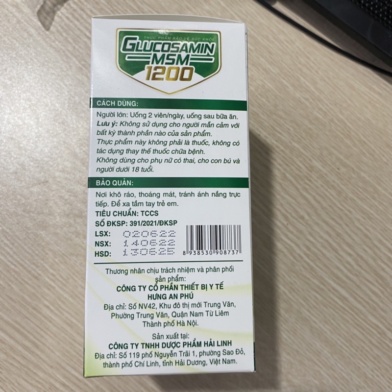 Viên XƯƠNG KHỚP GLUCOSAMIN 1200 giúp giảm đau xương khớp, thoái hóa khớp.