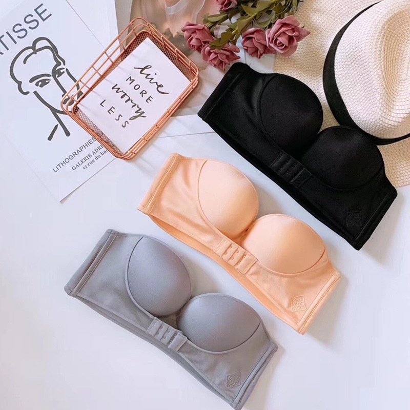 Qq Sugar Áo Ngực Không Dây Cài Nút Phía Trước Ôm Gọn Ngực Với Dòng Chữ Vô Hình