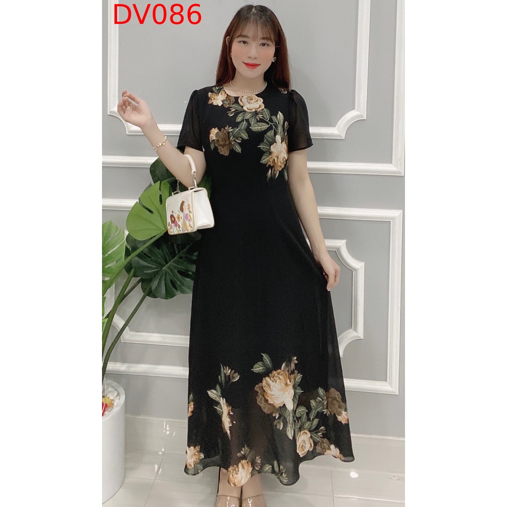 Đầm Trung Niên Nữ Thiết Kế Cao Cấp Họa Tiết Hoa Mẫu Đơn Sang Trọng-DV086