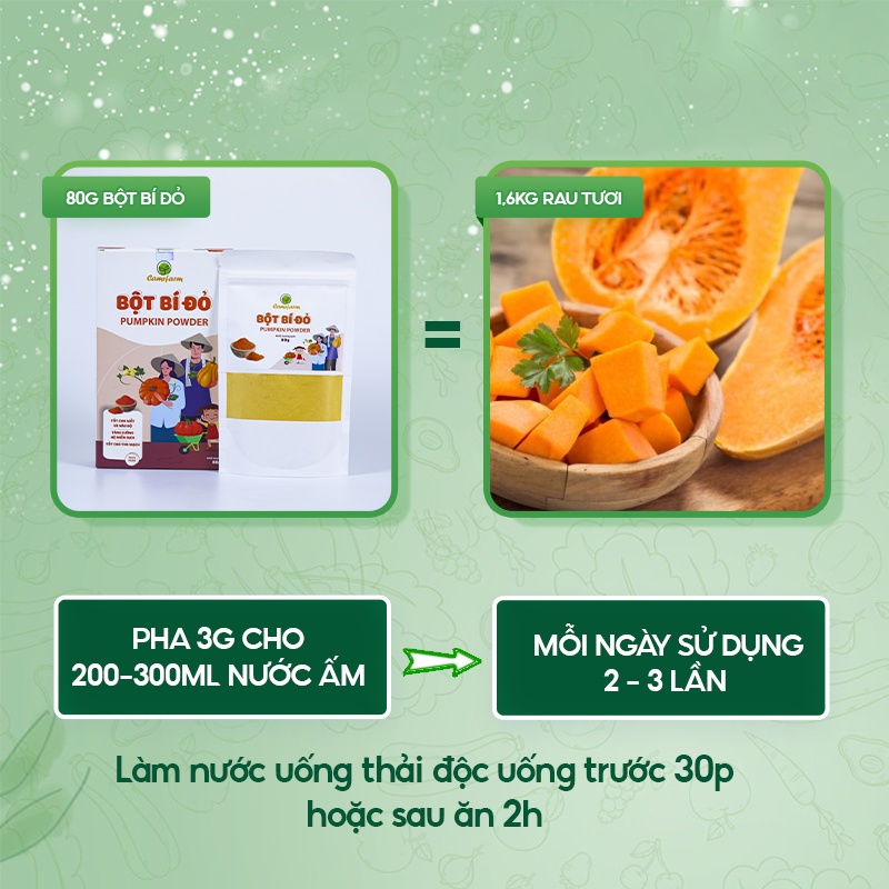 [Mã BMBAU50 giảm 7% đơn 99K] Bột Bí Đỏ CAMIFARM Bột Rau Củ Hữu Cơ Nguyên Chất 100% Túi 80G