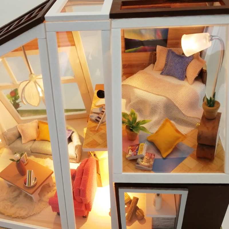 đồ chơi  handmade  lắp gáp mô hình trang trí 3D  ngôi nhà The Aurora Hut mini thu nhỏ   M902 có đèn