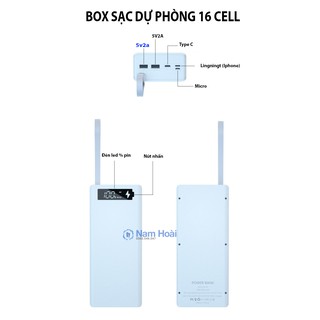 Box sạc dự phòng 16 cell 5V2.1A bản cao cấp chống ngược cực (không gồm pin) Mẫu mới 2022