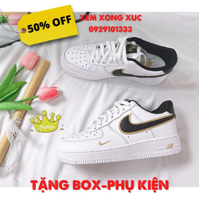 Giày AF1 Vệt Đen Viền Vàng, Giày air force 1 low 07 Essential White Black Gold Full Box Bill