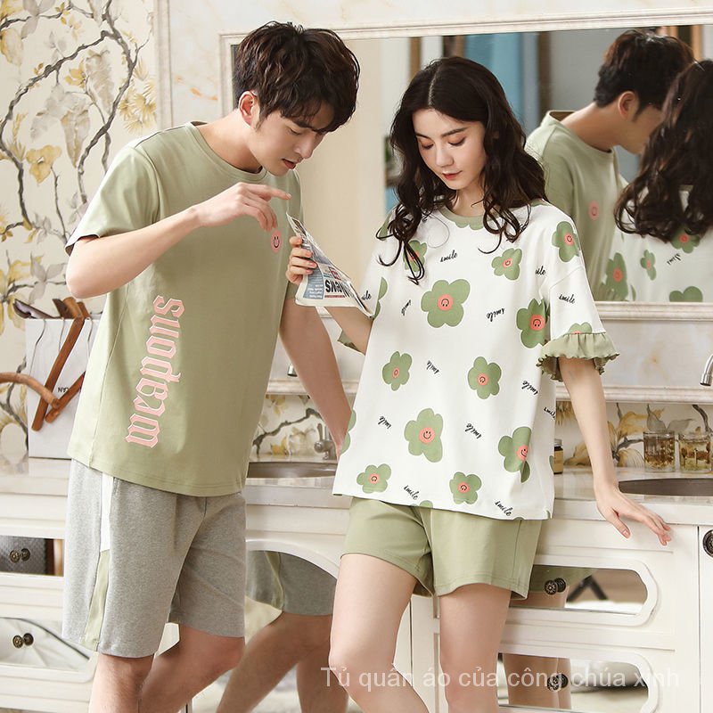 Bộ Đồ Ngủ 100% Cotton Tay Ngắn Dáng Rộng Thời Trang Mùa Hè Cho Cặp Đôi