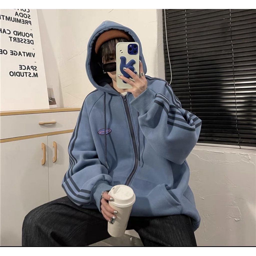 Áo khoác nam nữ thể thao ulzzang 3 sọc màu be🌸 Áo sweater hoodie nỉ bông kiểu dáng thể thao form rộng unisex | BigBuy360 - bigbuy360.vn