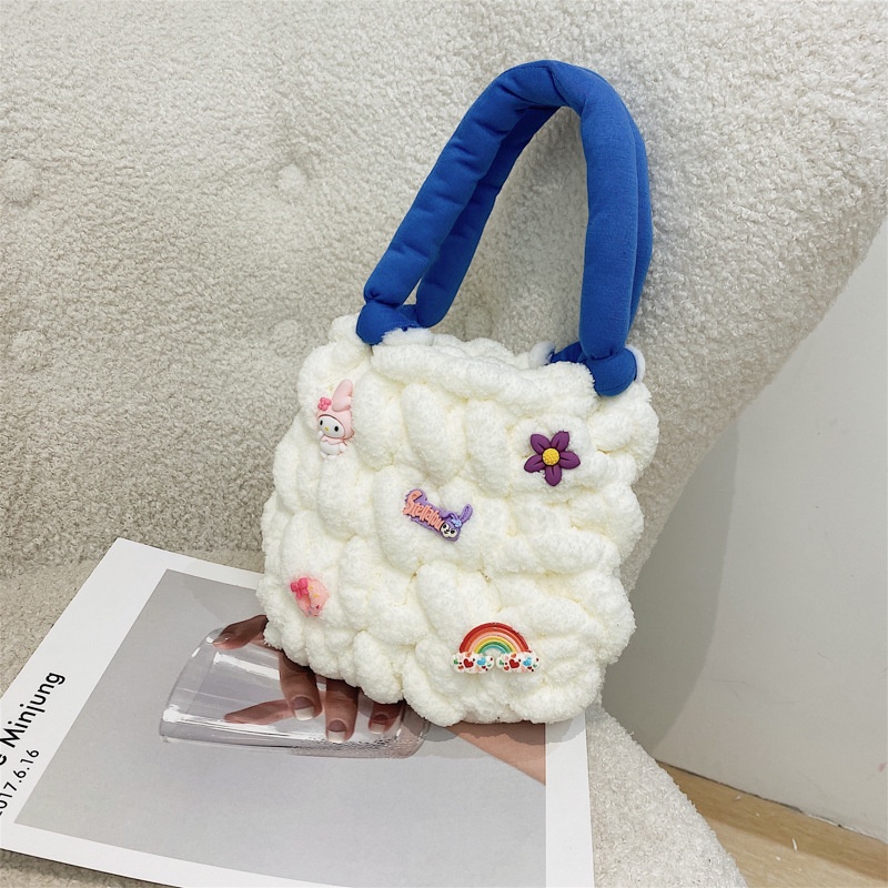 Túi Đeo Chéo Cotton Dệt Tay Hình Gấu/Dâu/Đám Mây Màu Trơn Đơn Giản Thời Trang Thu Đông