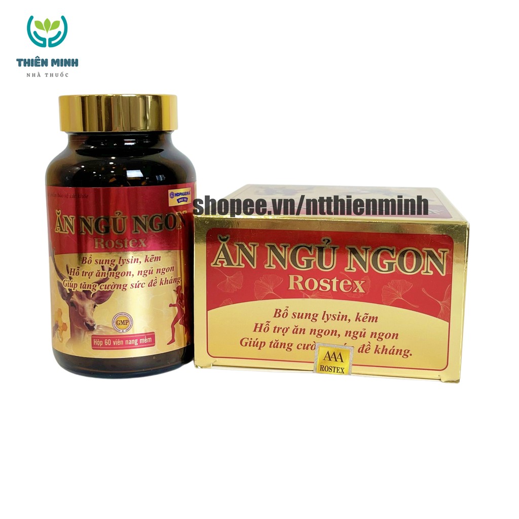 Viên Ăn Ngủ Ngon Rostex bổ sung omega 3, lysin, kẽm loại bỏ mất ngủ, căng thẳng, stress - Chai 60 viên