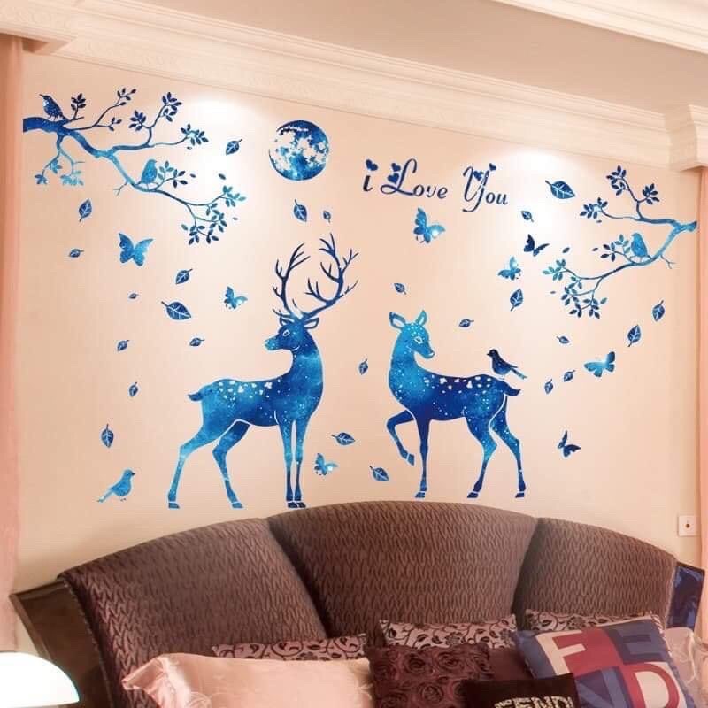 Tranh dán tường, Decal dán tường đôi nai xanh