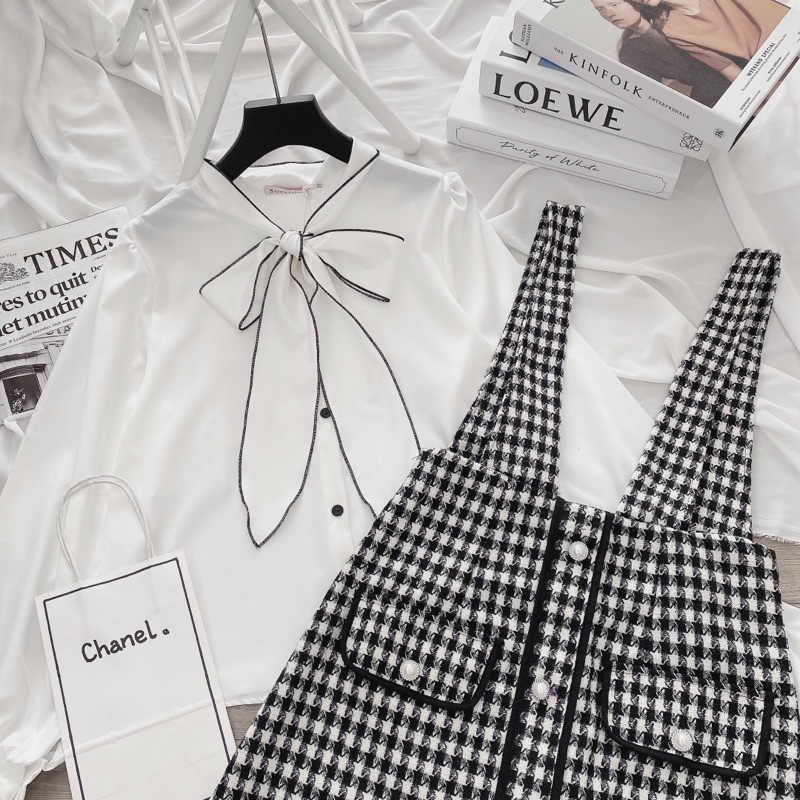 [FREESHIP - HÀNG LOẠI 1] SET YẾM DẠ MIX ÁO SƠMI CỔ BÈO SIÊU XINH