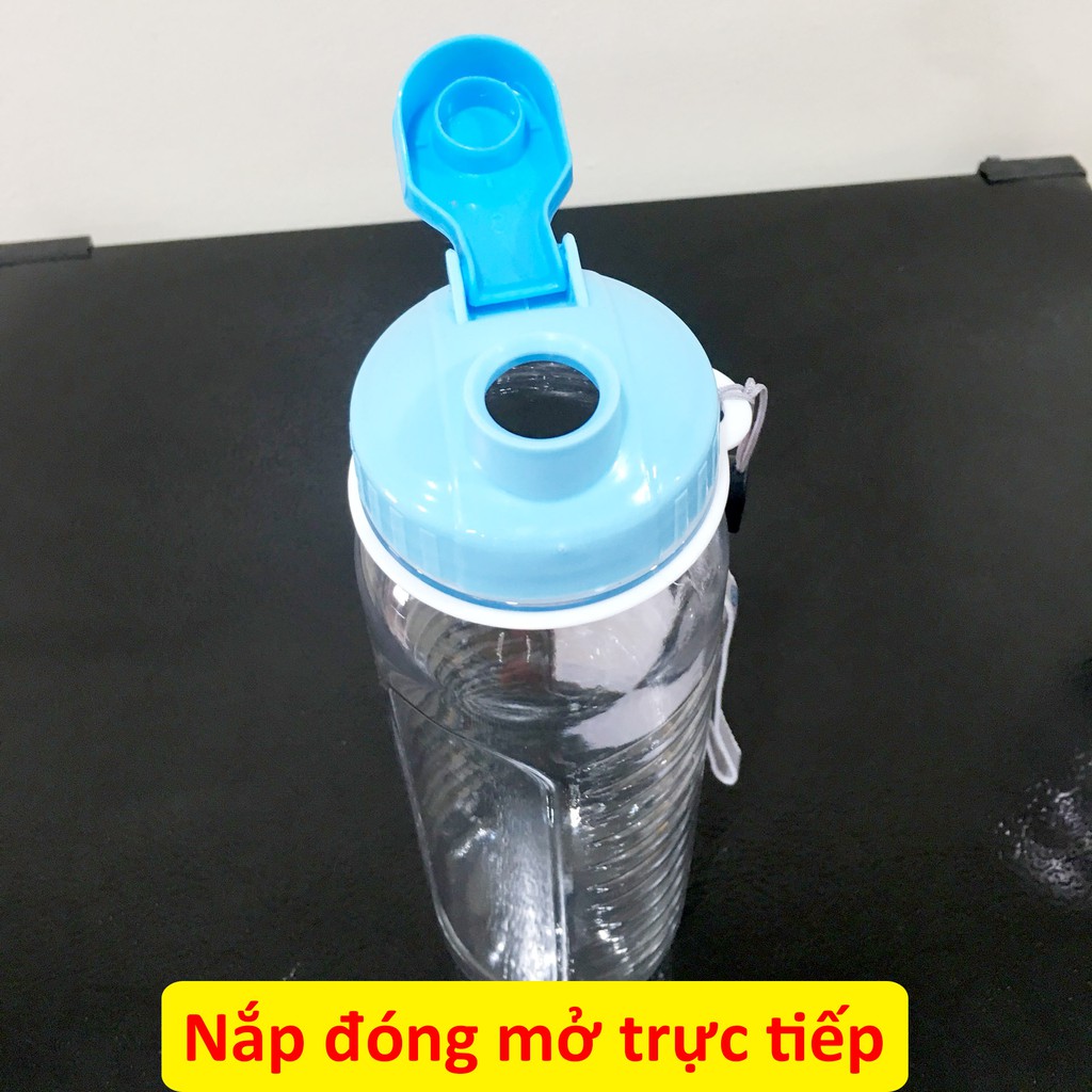 Bình Đựng Nước Nhựa Thể Thao Trong Suốt 900ml Có Dây Đeo An Toàn Trong Suốt