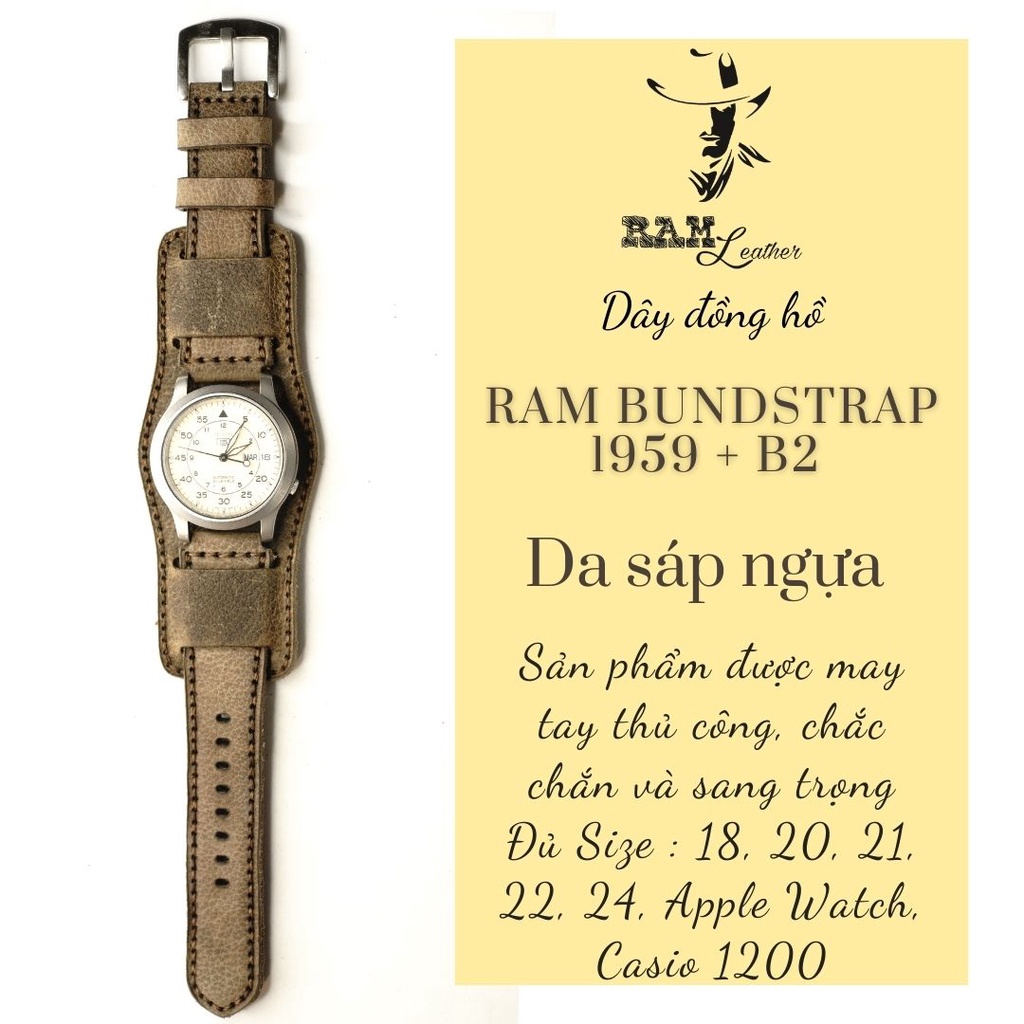 Combo dây đồng hồ quân đội cao cấp RAM Leather B2 1959 - tặng khóa chốt và cây thay dây