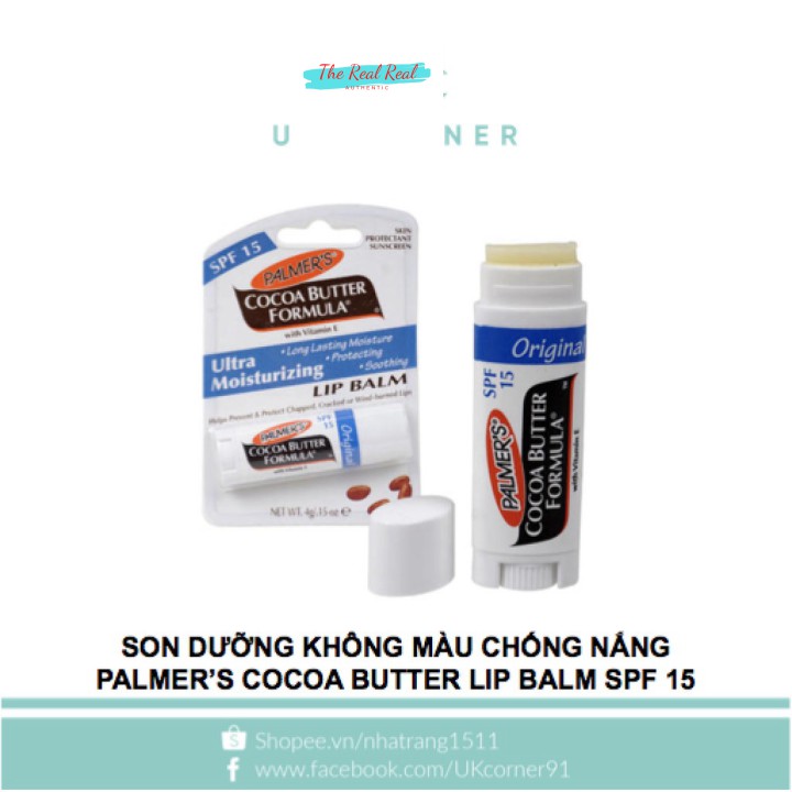 [Mã giảm giá] Son dưỡng không màu chống nắng Palmer's Cocoa Butter Lip Balm SPF15