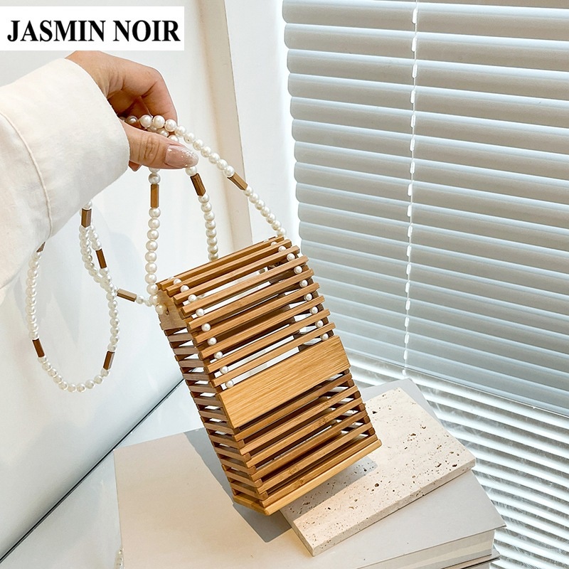 Túi Đeo JASMIN NOIR Chéo Nắp Gập Bằng Tre Đính Ngọc Trai Giả Dành Cho Nữ Jasmi