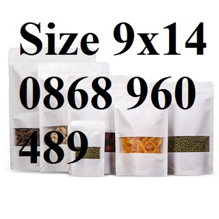 [Trắng] - 9x14 -  50 túi zipper giấy Kraft trắng chất lượng cao, có cửa sổ, đáy đứng, chống nước