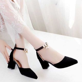 Giày bít mũi gót vuông/giày da lộn cao cấp