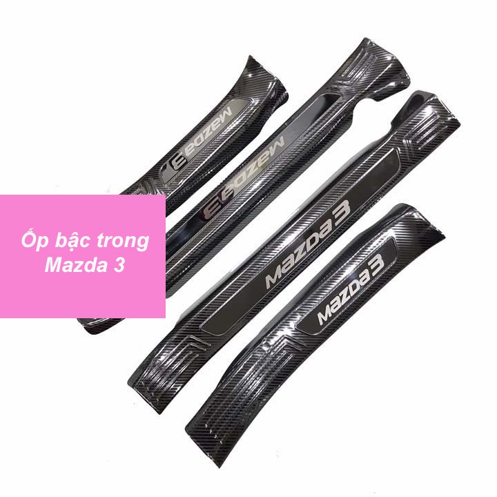 Ốp Bậc Cửa, Nẹp Bước Chân Mazda 3 2020 2021-2022 Mẫu CARBON Cao Cấp + tặng keo trợ dính trang trí chống xước bậc cửa xe