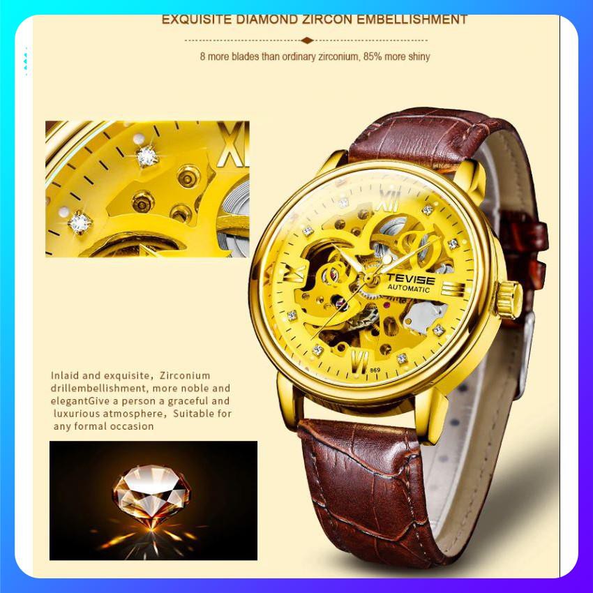 [ Freeship ] Đồng hồ nam automatic dây da bọc su cực bền hiệu tevise chính hãng (tặng kèm hộp) | BigBuy360 - bigbuy360.vn