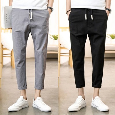 Hot Nam Hàn Quốc Quần Dài Đến Mắt Cá Chân Quần Xi Lanh Thẳng Quần Quần Quần Mùa Hè Mới Nam Crop Quần Cotton Phong Cách Hàn Quốc Quần Thường Ngày Quần Chân Quần Quần Quần Quần