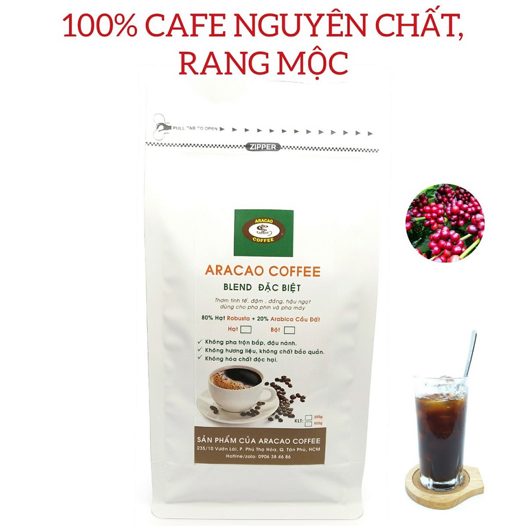 (1kg 2 GÓI ) Cà phê nguyên chất, cafe rang xay, BLEND ĐẶC BIỆT, pha phin và pha máy- ARACAO COFFEE