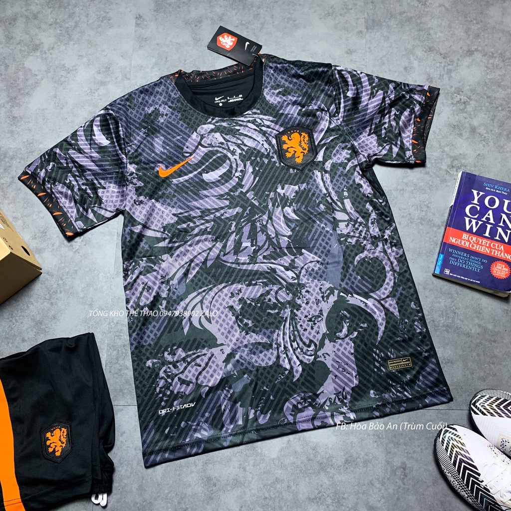 Áo Bóng Đá Tuyển Hà Lan 2023 Màu Đen Họa Tiết Rồng 3D - Vải Thái Chuẩn Áo Thi Đấu