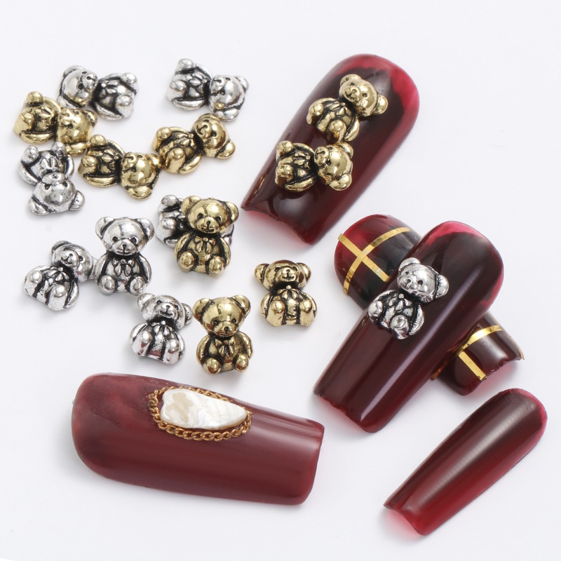 Phụ Kiện Trang Trí Móng Tay Nghệ Thuật Bằng Hợp Kim Hình Gấu Dễ Thương Phong Cách Retro Nhật Bản